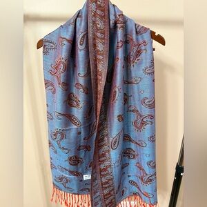 Blue Paisley Scarf with Red Accents